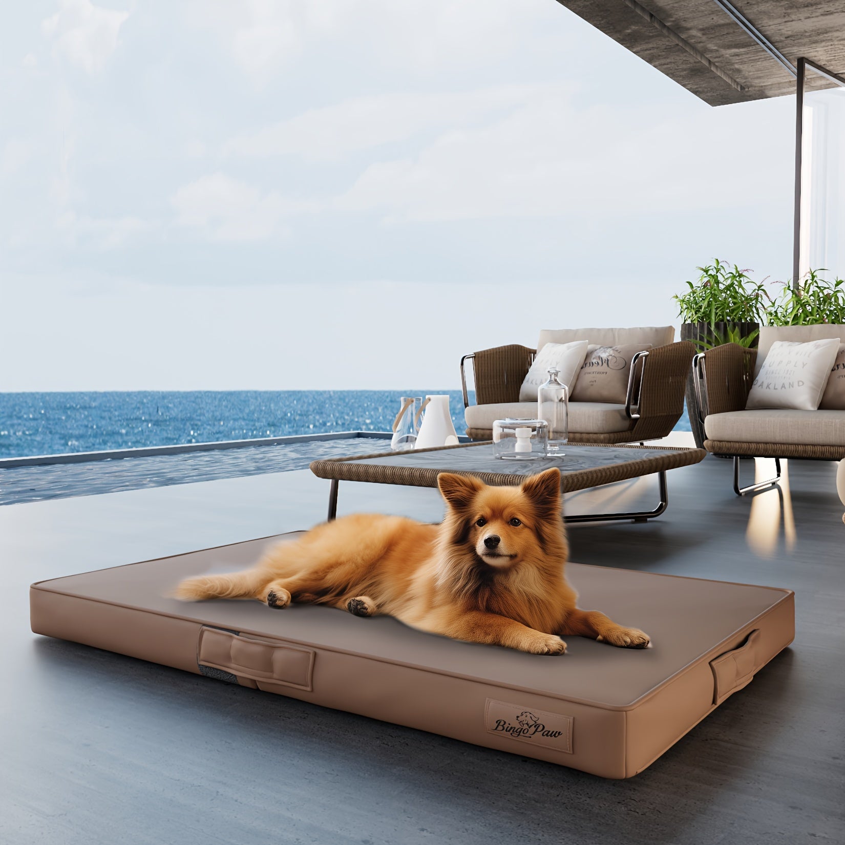 Großes Hundebett mit Mikrofaser-Lederpolsterung & orthopädischem Kissen